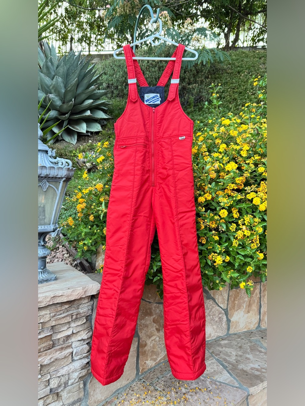 Vintage BECONTA Red Insulated Ski Bib Overalls Snow Pants Retro 80s